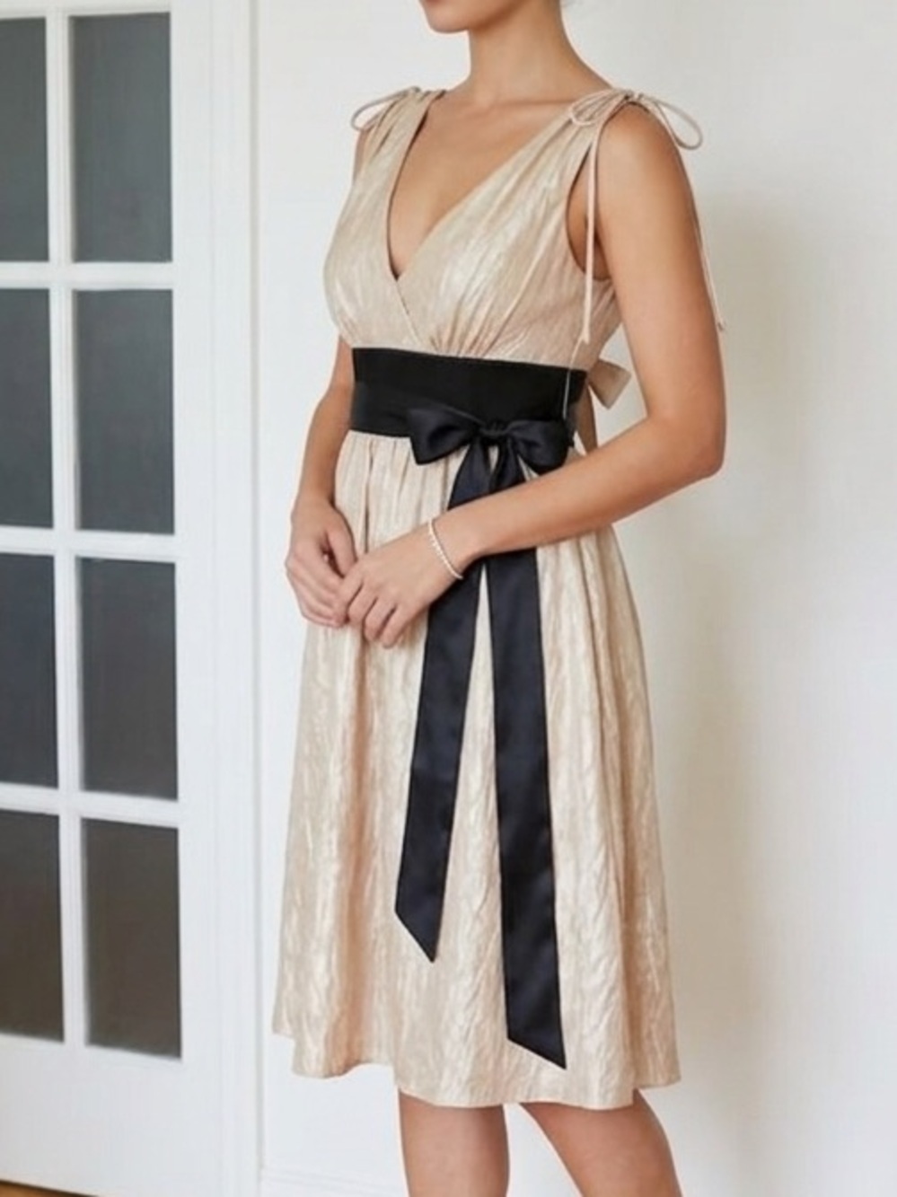 BCBG Paris Champagne Gold and Black Vintage Cocktail Dress
